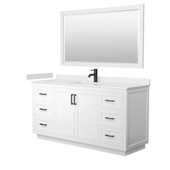 Miranda 66" Single Vanity in White, Carrara Marble Top, Black Trim, 58" Mirror