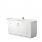 Miranda 66" Single Vanity in White, Carrara Cultured Marble Top, Gold Trim