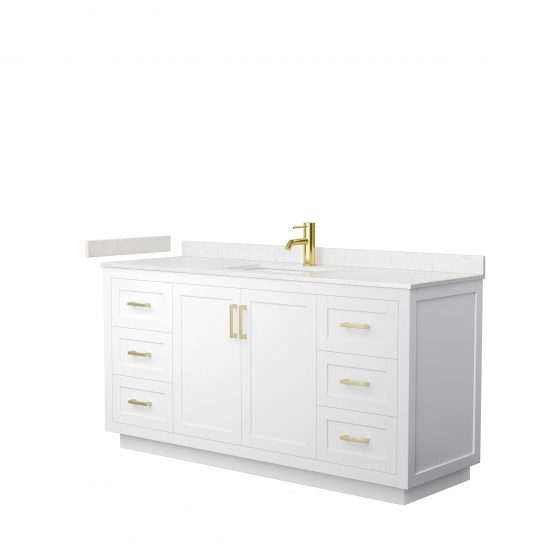 Miranda 66" Single Vanity in White, Carrara Cultured Marble Top, Gold Trim