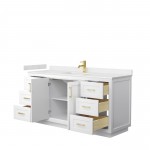 Miranda 66" Single Vanity in White, Carrara Cultured Marble Top, Gold Trim