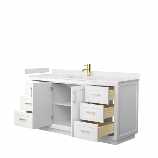 Miranda 66" Single Vanity in White, Carrara Cultured Marble Top, Gold Trim