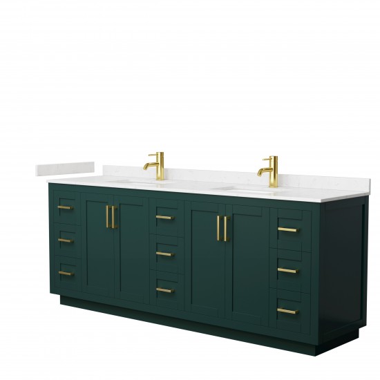 Miranda 84" Double Vanity in Green, Carrara Cultured Marble Top, Gold Trim