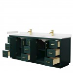 Miranda 84" Double Vanity in Green, Carrara Cultured Marble Top, Gold Trim