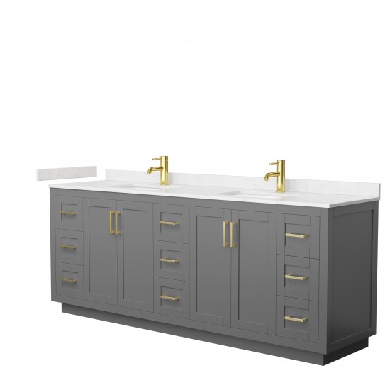 Miranda 84" Double Vanity in Dark Gray, Carrara Cultured Marble Top, Gold Trim