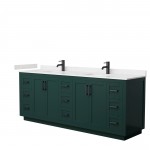 Miranda 84" Double Vanity in Green, Carrara Cultured Marble Top, Black Trim