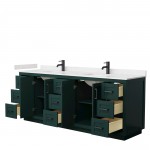 Miranda 84" Double Vanity in Green, Carrara Cultured Marble Top, Black Trim