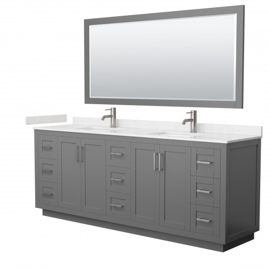 Miranda 84" Dark Gray Double Vanity, Carrara Marble Top, Nickel Trim, 70" Mirror