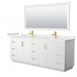 Miranda 84" Double Vanity in White, Carrara Marble Top, Gold Trim, 70" Mirror