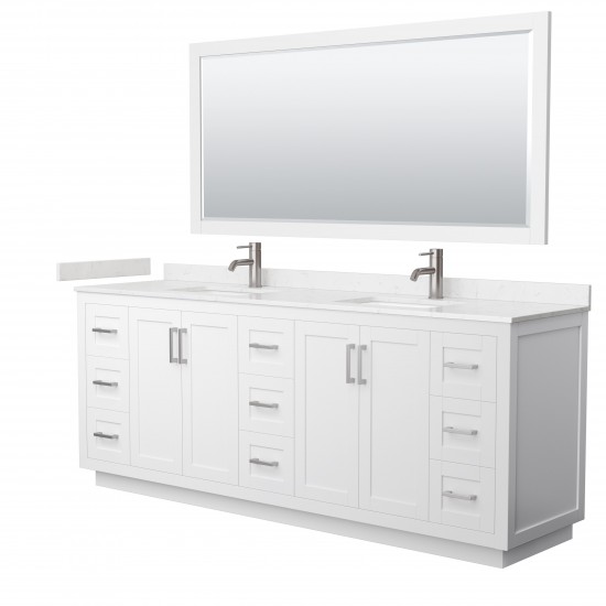 Miranda 84" Double Vanity in White, Carrara Marble Top, Nickel Trim, 70" Mirror