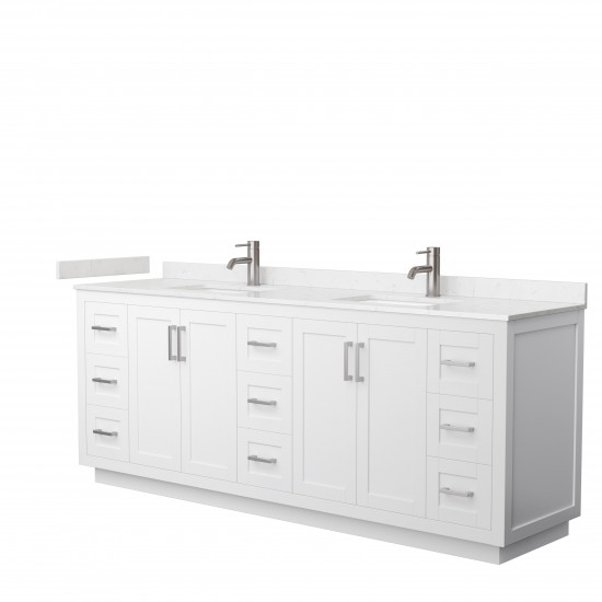 Miranda 84" Double Vanity in White, Carrara Cultured Marble Top, Nickel Trim