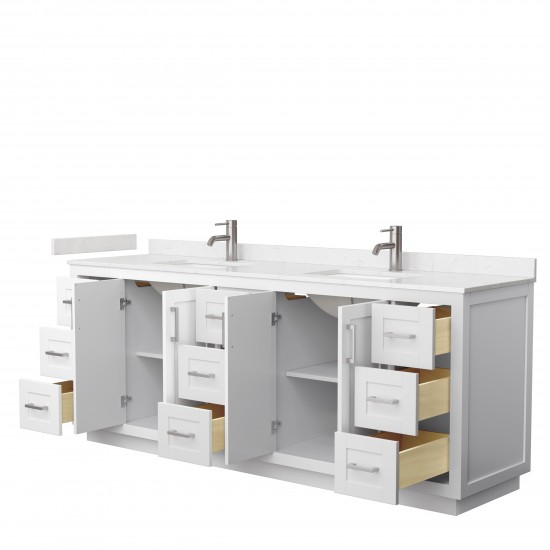 Miranda 84" Double Vanity in White, Carrara Cultured Marble Top, Nickel Trim