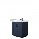 Miranda 30" Single Vanity in Dark Blue, White Cultured Marble Top, Black Trim