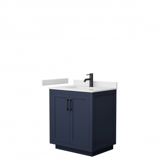 Miranda 30" Single Vanity in Dark Blue, White Cultured Marble Top, Black Trim