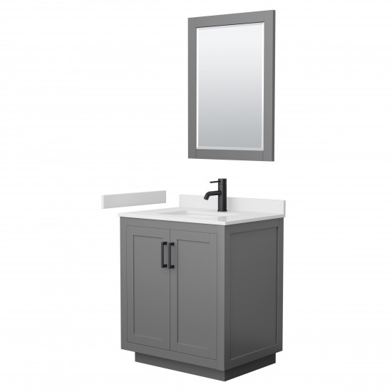 Miranda 30" Single Vanity in Dark Gray, White Marble Top, Black Trim, 24" Mirror