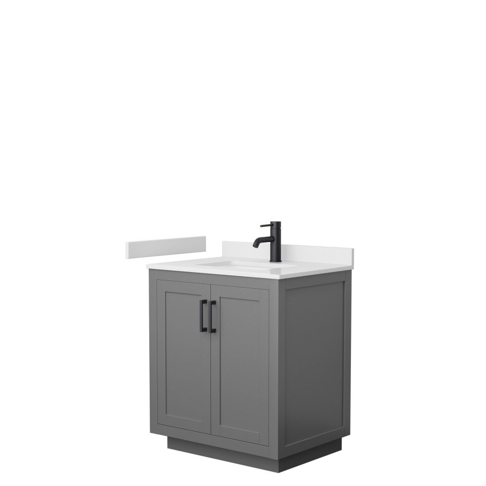 Miranda 30" Single Vanity in Dark Gray, White Cultured Marble Top, Black Trim