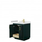 Miranda 30" Single Vanity in Green, White Cultured Marble Top, Gold Trim