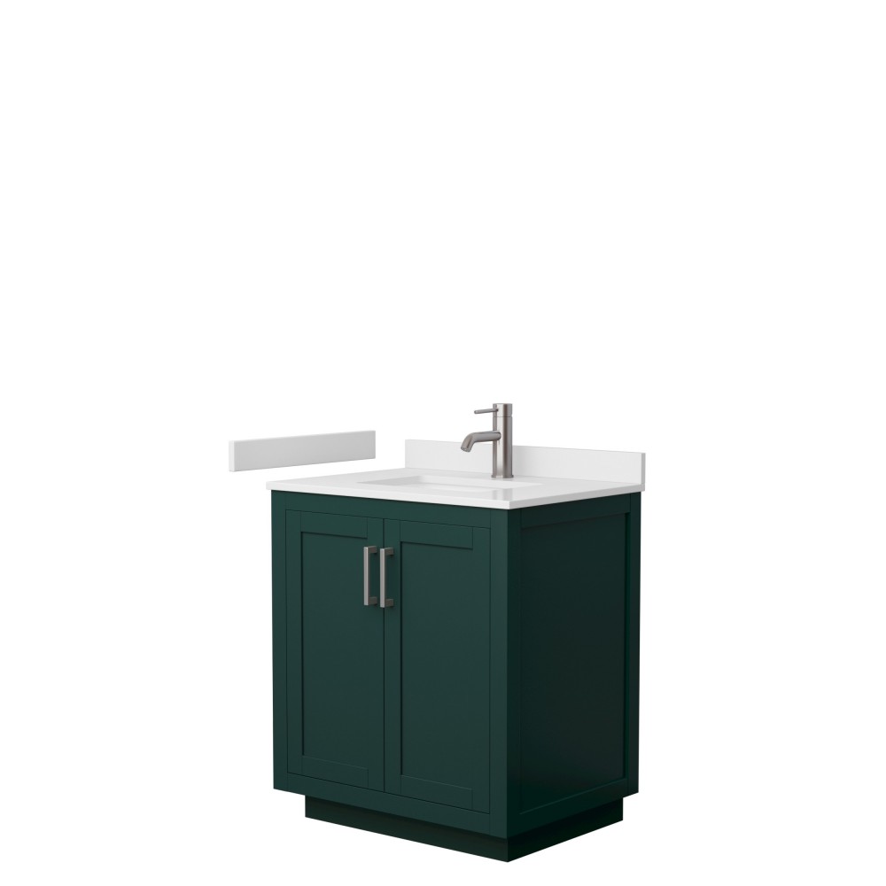 Miranda 30" Single Vanity in Green, White Cultured Marble Top, Nickel Trim