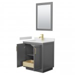 Miranda 30" Single Vanity in Dark Gray, White Marble Top, Gold Trim, 24" Mirror