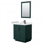 Miranda 30" Single Vanity in Green, White Marble Top, Black Trim, 24" Mirror