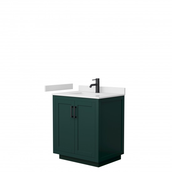 Miranda 30" Single Vanity in Green, White Cultured Marble Top, Black Trim