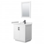 Miranda 30" Single Vanity in White, White Marble Top, Black Trim, 24" Mirror