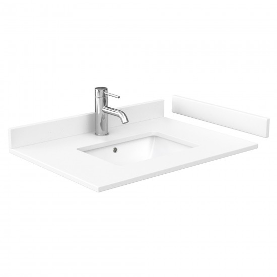 Miranda 30" Single Vanity in White, White Marble Top, Black Trim, 24" Mirror