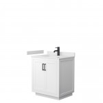 Miranda 30" Single Vanity in White, White Cultured Marble Top, Black Trim