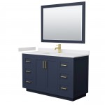 Miranda 54" Single Vanity in Dark Blue, White Marble Top, Gold Trim, 46" Mirror