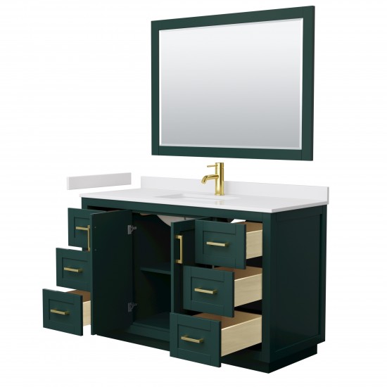 Miranda 54" Single Vanity in Green, White Marble Top, Gold Trim, 46" Mirror