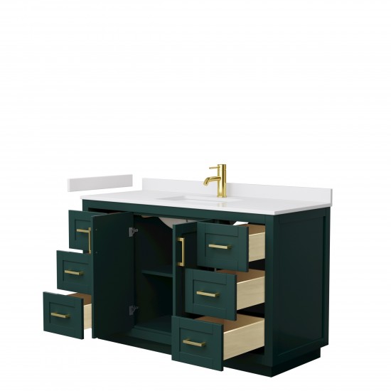 Miranda 54" Single Vanity in Green, White Cultured Marble Top, Gold Trim