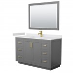 Miranda 54" Single Vanity in Dark Gray, White Marble Top, Gold Trim, 46" Mirror