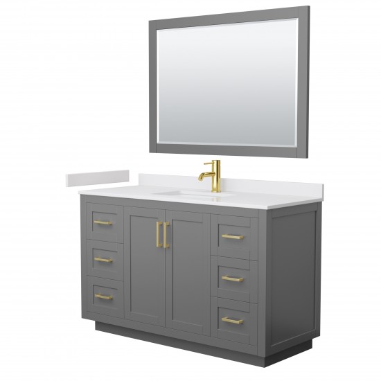 Miranda 54" Single Vanity in Dark Gray, White Marble Top, Gold Trim, 46" Mirror