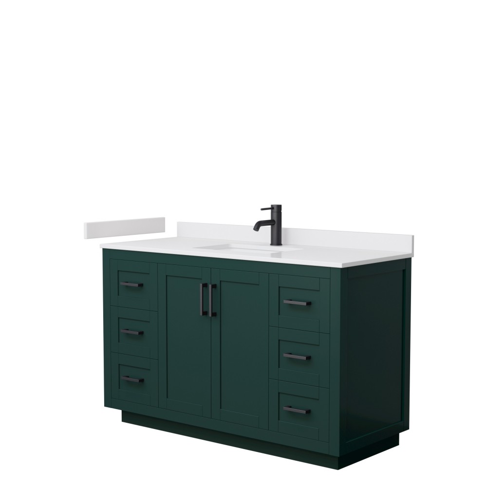 Miranda 54" Single Vanity in Green, White Cultured Marble Top, Black Trim