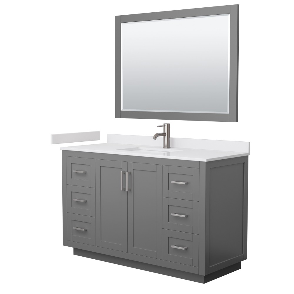 Miranda 54" Dark Gray Single Vanity, White Marble Top, Nickel Trim, 46" Mirror