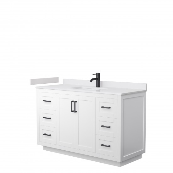 Miranda 54" Single Vanity in White, White Cultured Marble Top, Black Trim