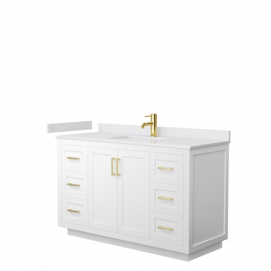 Miranda 54" Single Vanity in White, White Cultured Marble Top, Gold Trim