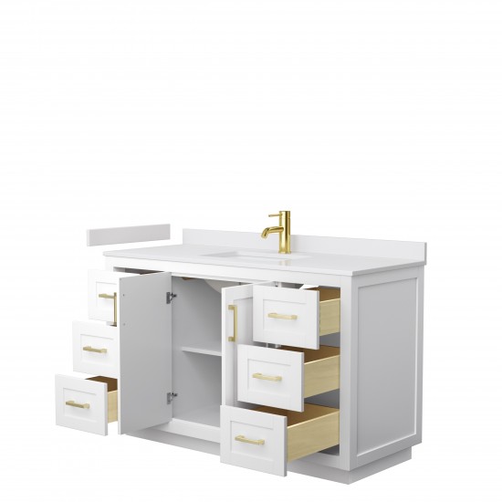 Miranda 54" Single Vanity in White, White Cultured Marble Top, Gold Trim