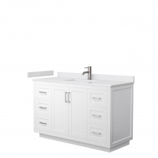 Miranda 54" Single Vanity in White, White Cultured Marble Top, Nickel Trim