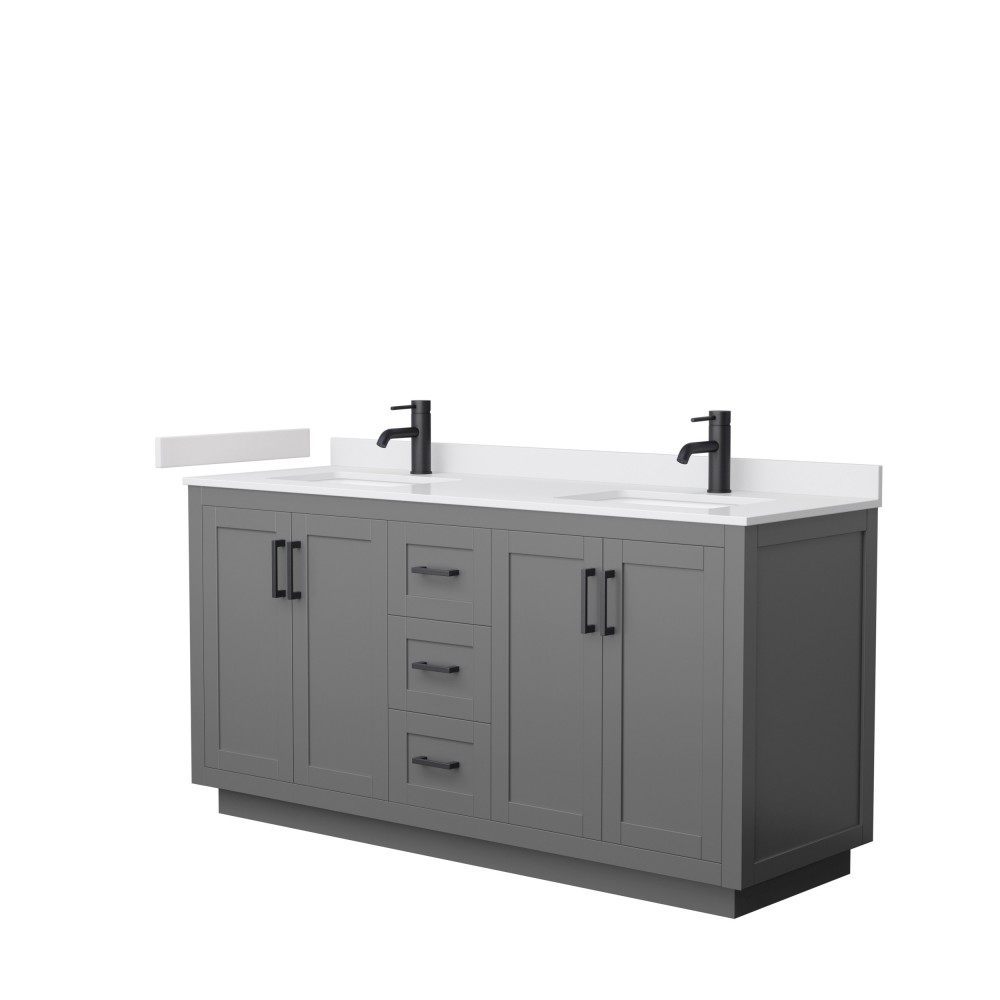 Miranda 66" Double Vanity in Dark Gray, White Cultured Marble Top, Black Trim