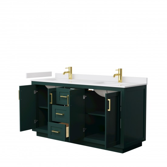 Miranda 66" Double Vanity in Green, White Cultured Marble Top, Gold Trim