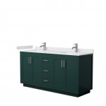 Miranda 66" Double Vanity in Green, White Cultured Marble Top, Nickel Trim