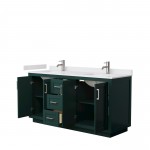 Miranda 66" Double Vanity in Green, White Cultured Marble Top, Nickel Trim