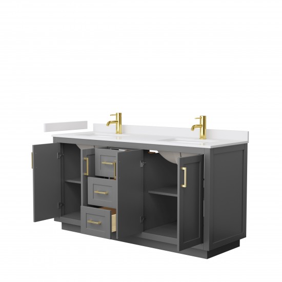 Miranda 66" Double Vanity in Dark Gray, White Cultured Marble Top, Gold Trim