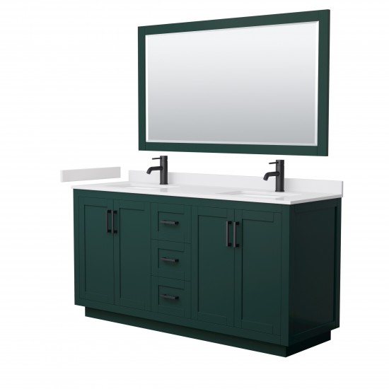 Miranda 66" Double Vanity in Green, White Marble Top, Black Trim, 58" Mirror