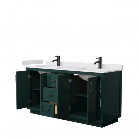 Miranda 66" Double Vanity in Green, White Cultured Marble Top, Black Trim