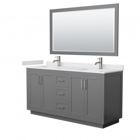 Miranda 66" Dark Gray Double Vanity, White Marble Top, Nickel Trim, 58" Mirror