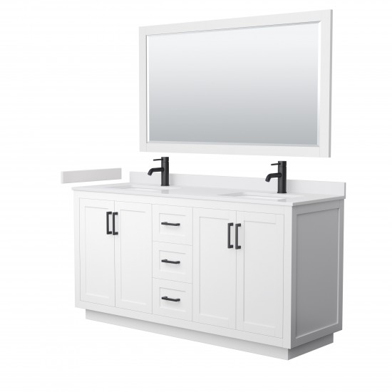 Miranda 66" Double Vanity in White, White Marble Top, Black Trim, 58" Mirror