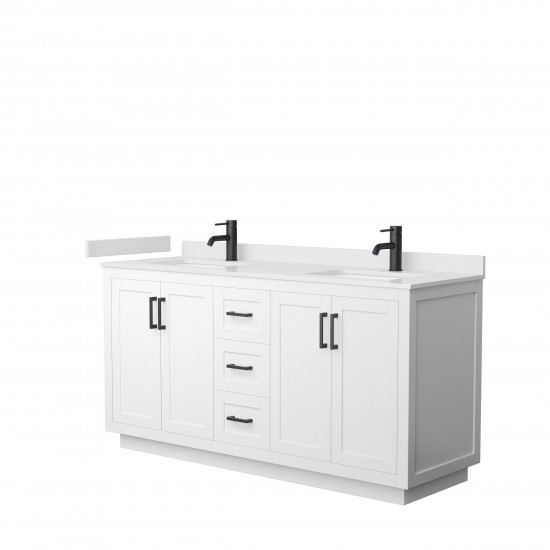 Miranda 66" Double Vanity in White, White Cultured Marble Top, Black Trim