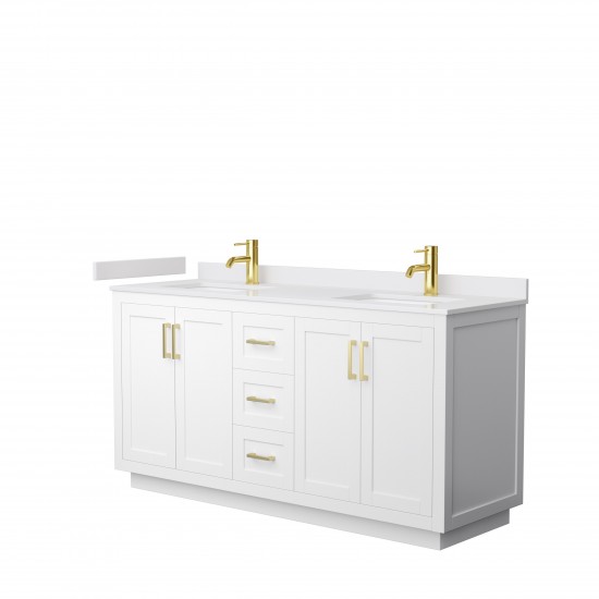 Miranda 66" Double Vanity in White, White Cultured Marble Top, Gold Trim