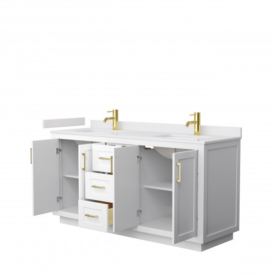 Miranda 66" Double Vanity in White, White Cultured Marble Top, Gold Trim